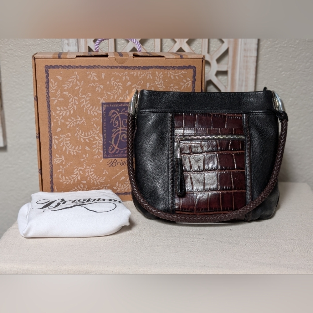 Brighton Barbados shoulder bag black leather faux croc western classic designer